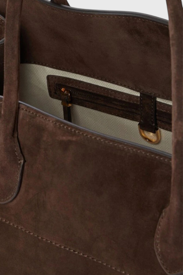Bolso tote grande para mujer, marrón elegante, bolso amplio en cuero vegano con acabado efecto ante