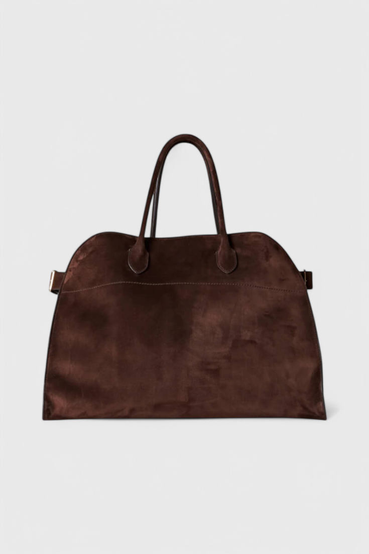 Bolso tote grande para mujer, marrón elegante, bolso amplio en cuero vegano con acabado efecto ante