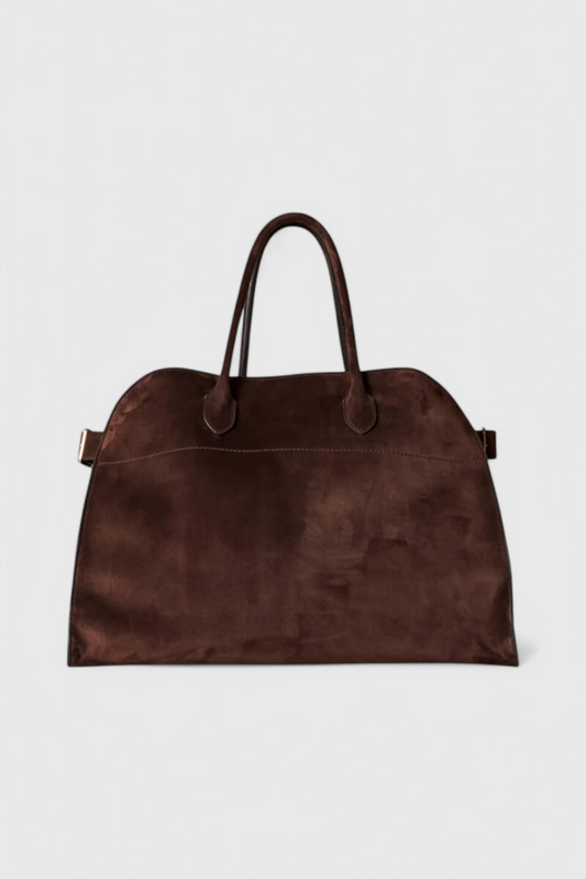 Bolso tote grande para mujer, marrón elegante, bolso amplio en cuero vegano con acabado efecto ante