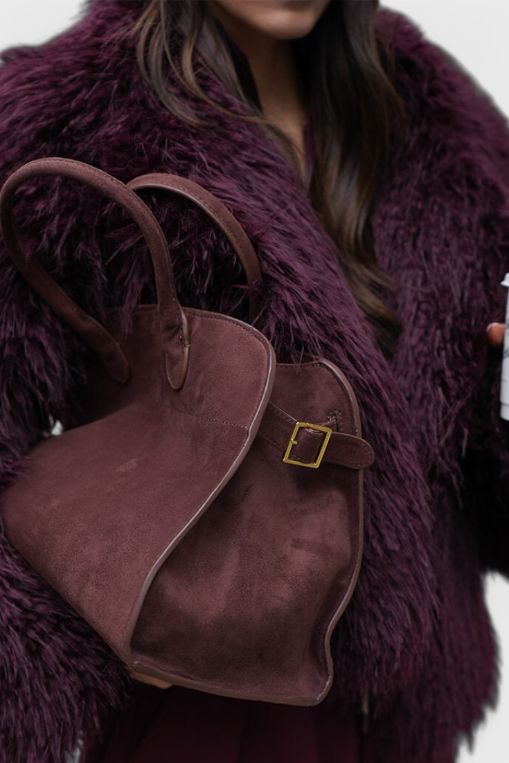 Bolso tote grande para mujer, marrón elegante, bolso amplio en cuero vegano con acabado efecto ante