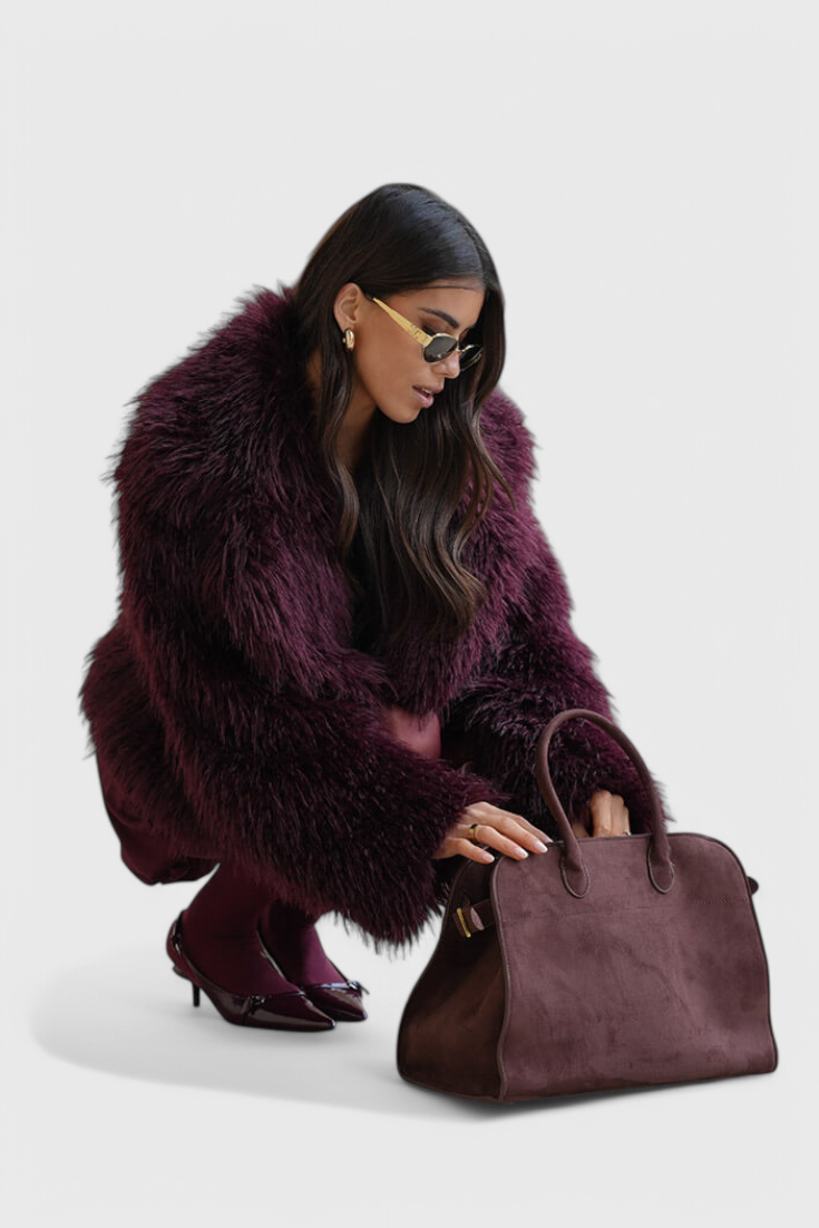 Bolso tote grande para mujer, marrón elegante, bolso amplio en cuero vegano con acabado efecto ante