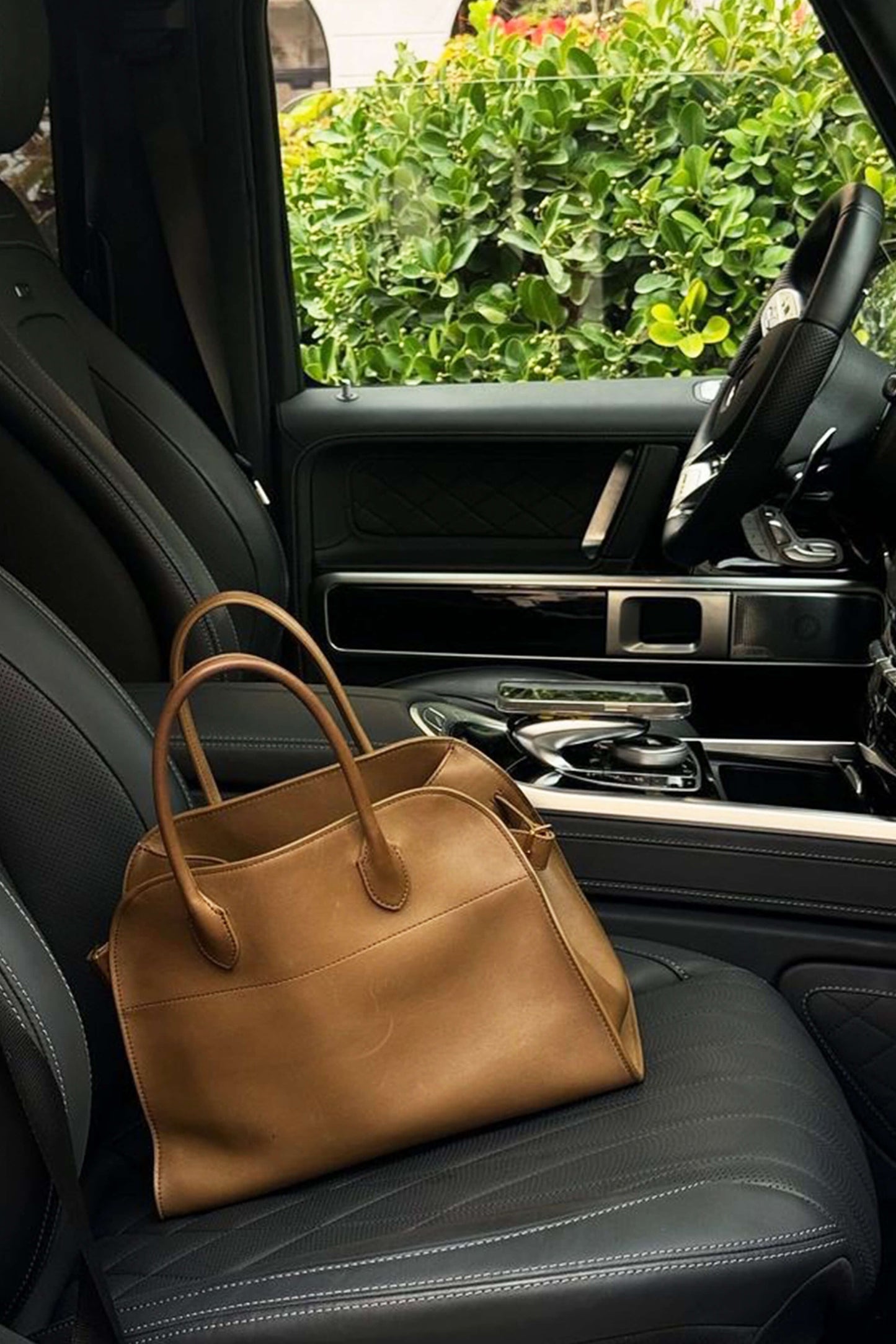 Bolso tote grande para mujer, marrón elegante, bolso amplio en cuero vegano con acabado efecto ante