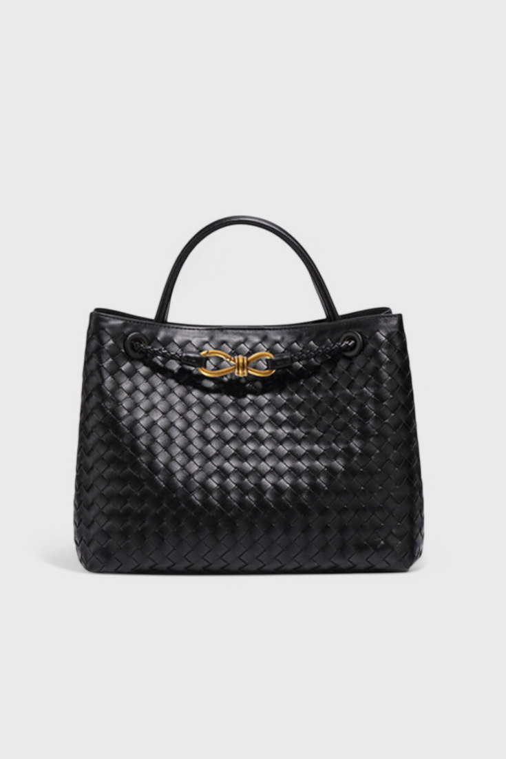 Bolso tejido para mujer negro, cuero vegano – elegante, grande y moderno