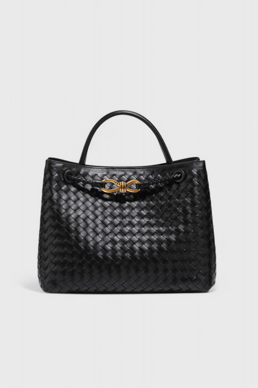 Bolso tejido para mujer negro, cuero vegano – elegante, grande y moderno