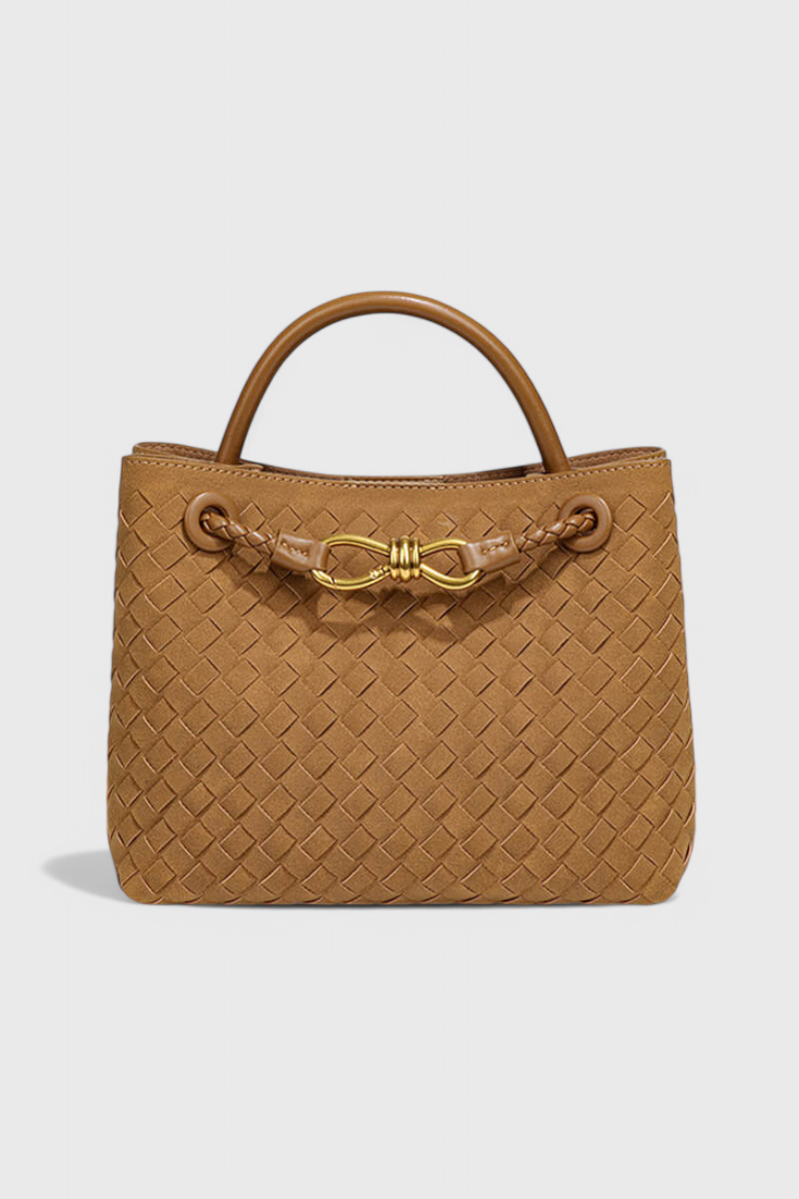 Bolso de mujer marrón elegante con efecto ante, tejido y correa ajustable