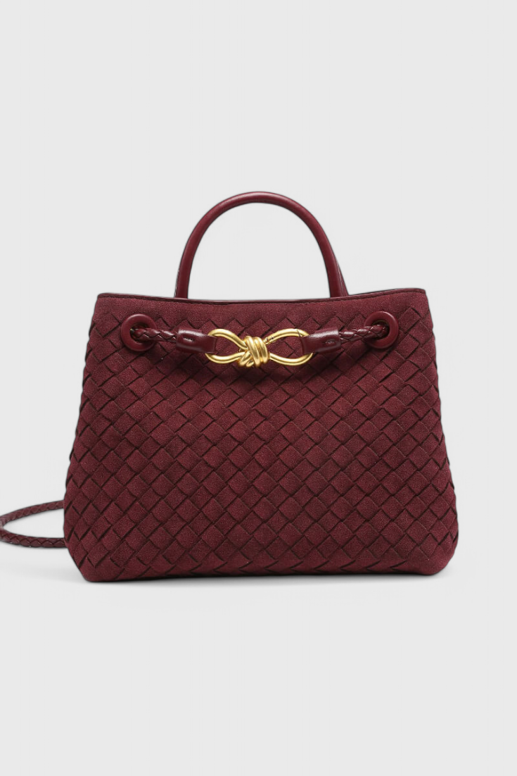 Bolso de mujer marrón elegante con efecto ante, tejido y correa ajustable