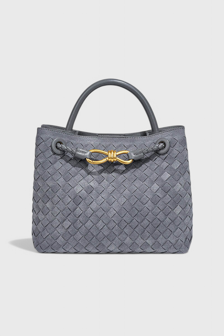 Bolso de mujer marrón elegante con efecto ante, tejido y correa ajustable