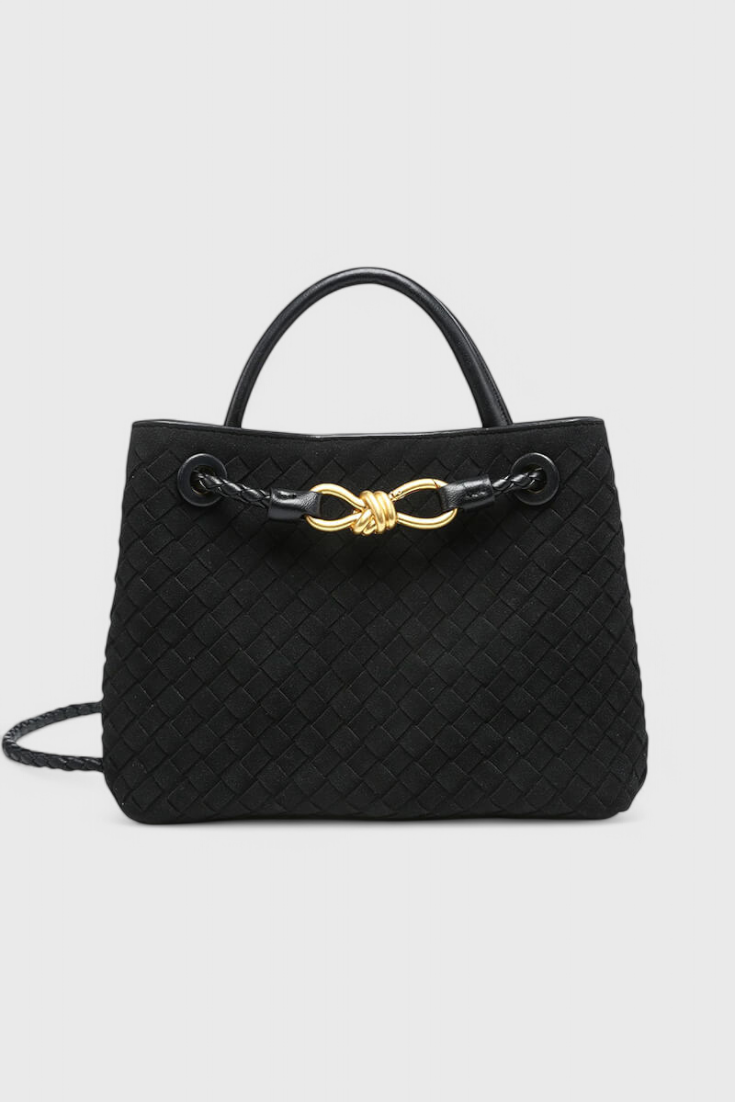 Bolso de mujer marrón elegante con efecto ante, tejido y correa ajustable