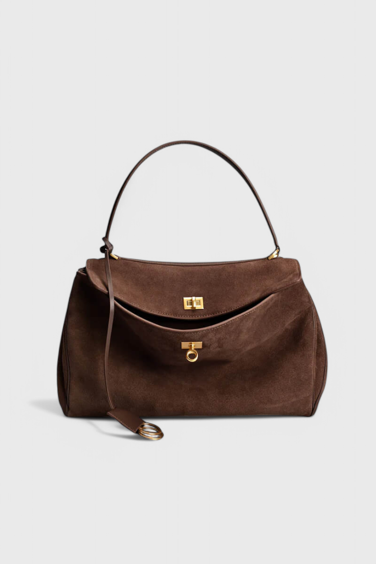Bolso de hombro para mujer en marrón con efecto ante, bolso elegante de cuero vegano