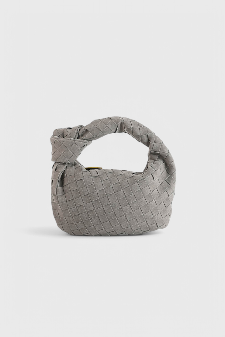 Bolso mini para mujer en marrón elegante, compacto con tejido efecto ante y detalle de nudo
