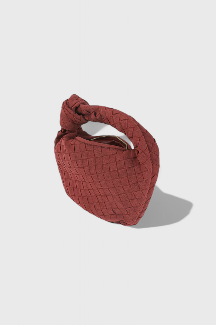 Bolso mini para mujer en marrón elegante, compacto con tejido efecto ante y detalle de nudo