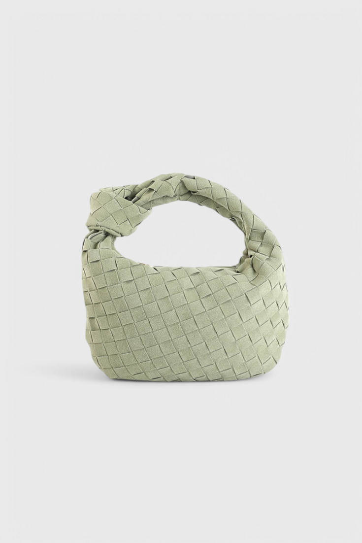 Bolso mini para mujer en marrón elegante, compacto con tejido efecto ante y detalle de nudo