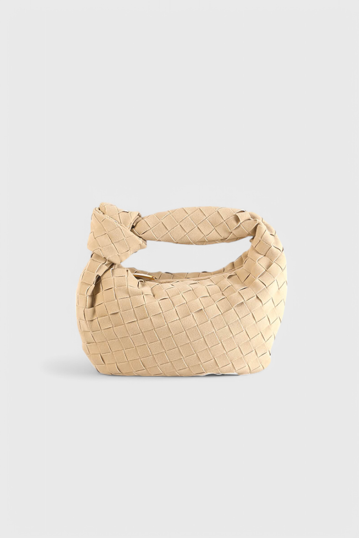 Bolso mini para mujer en marrón elegante, compacto con tejido efecto ante y detalle de nudo