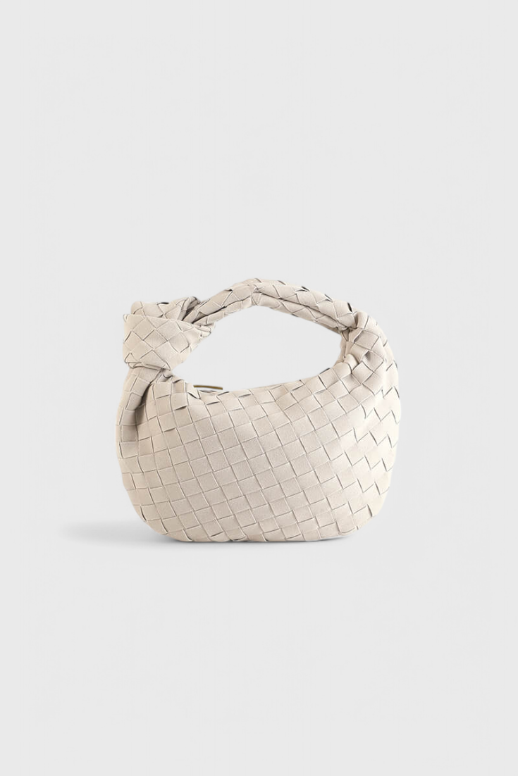 Bolso mini para mujer en marrón elegante, compacto con tejido efecto ante y detalle de nudo