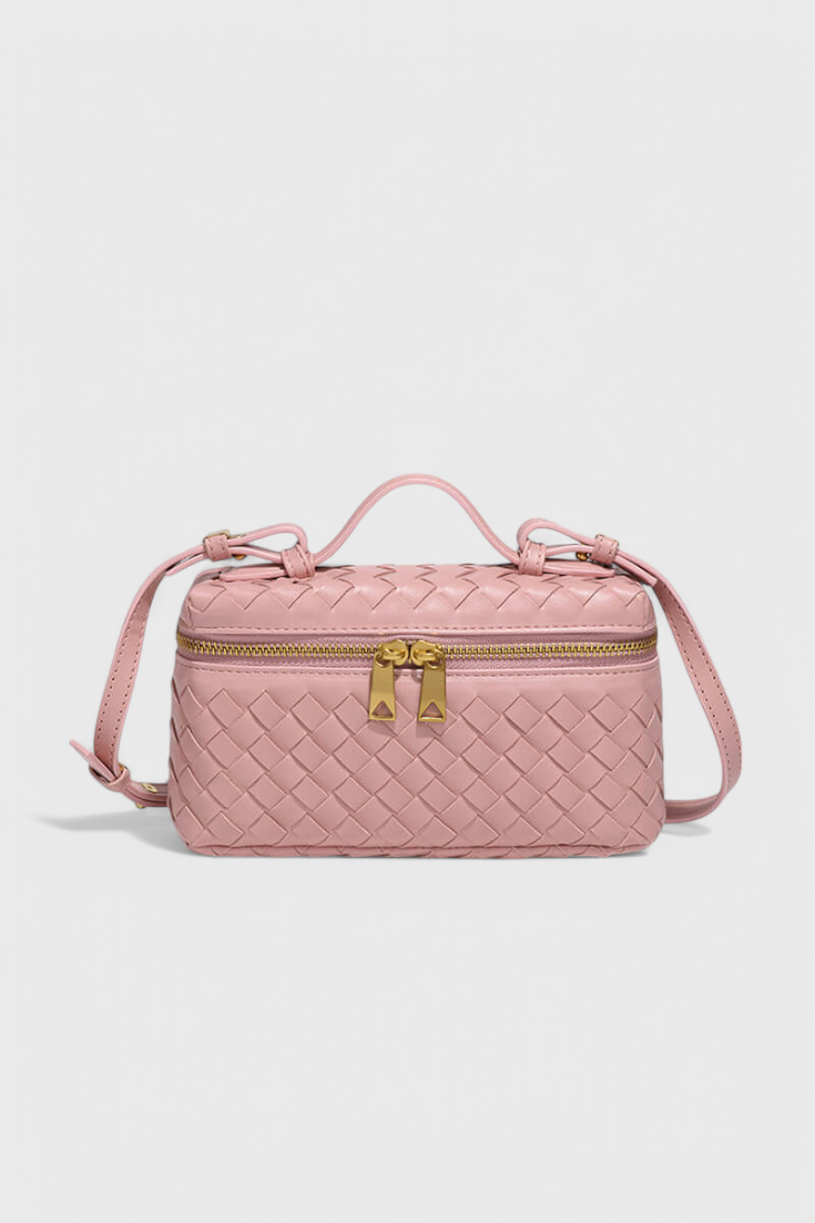 Bolso Mini Negro para Mujer - Elegante y Compacto, Cuero Vegano Tejido con Detalles Dorados