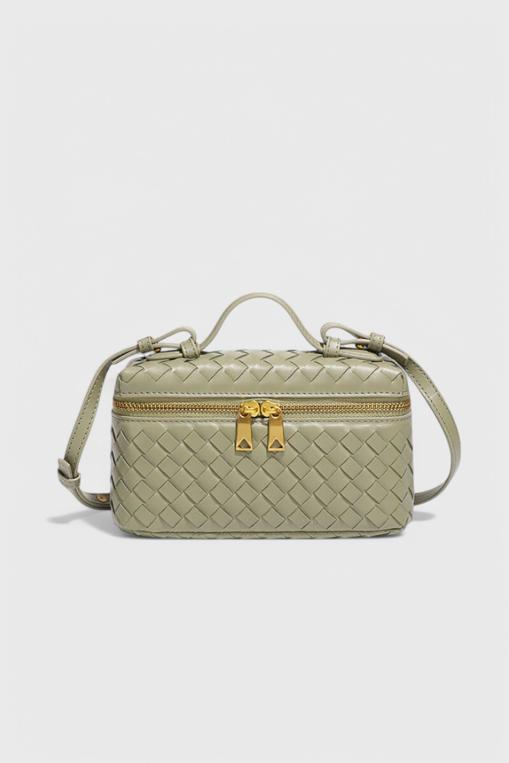 Bolso Mini Negro para Mujer - Elegante y Compacto, Cuero Vegano Tejido con Detalles Dorados