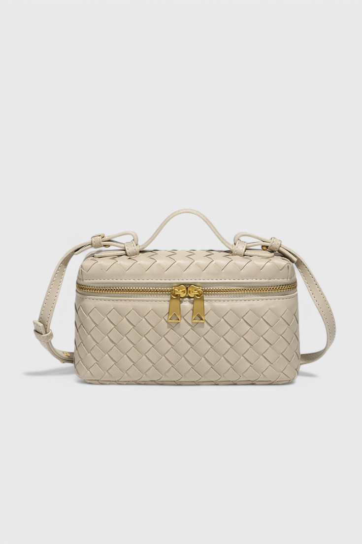 Bolso Mini Negro para Mujer - Elegante y Compacto, Cuero Vegano Tejido con Detalles Dorados