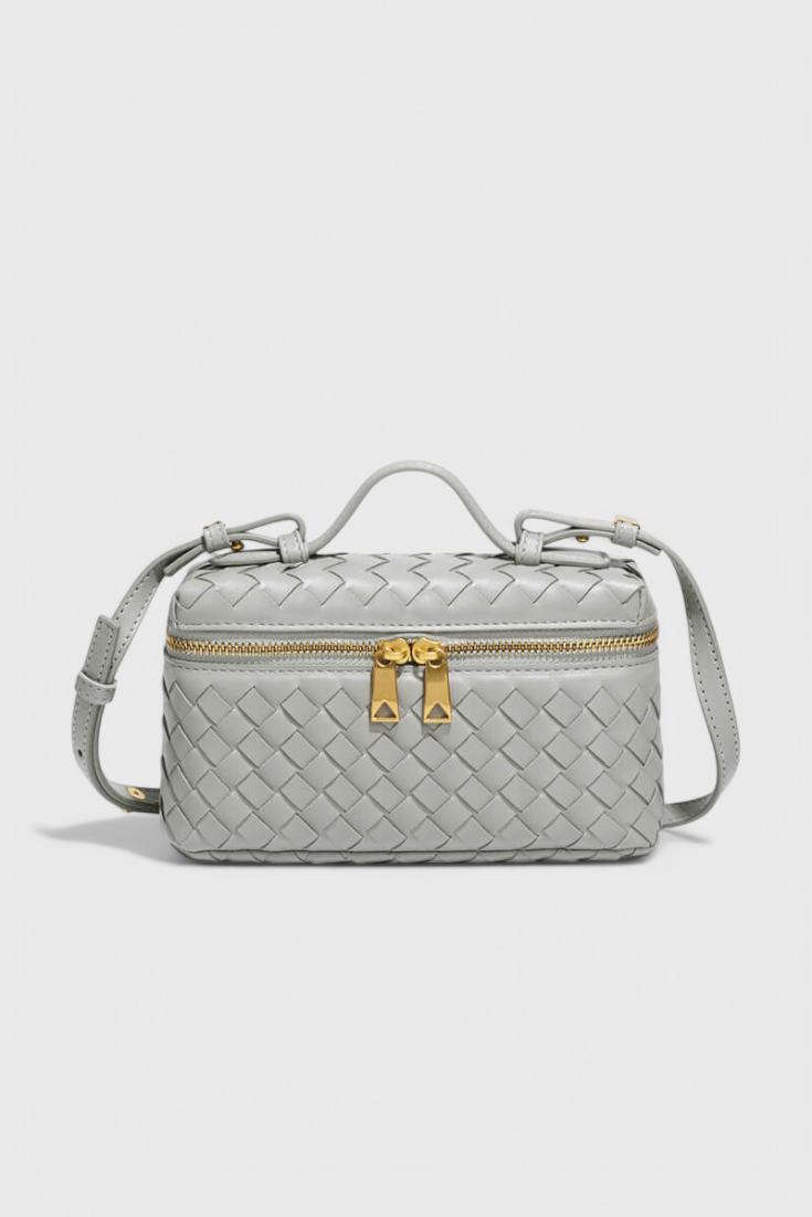 Bolso Mini Negro para Mujer - Elegante y Compacto, Cuero Vegano Tejido con Detalles Dorados