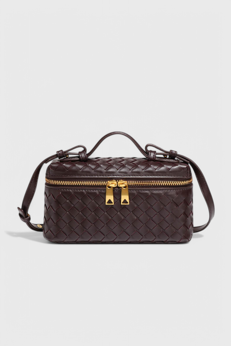 Bolso Mini Negro para Mujer - Elegante y Compacto, Cuero Vegano Tejido con Detalles Dorados