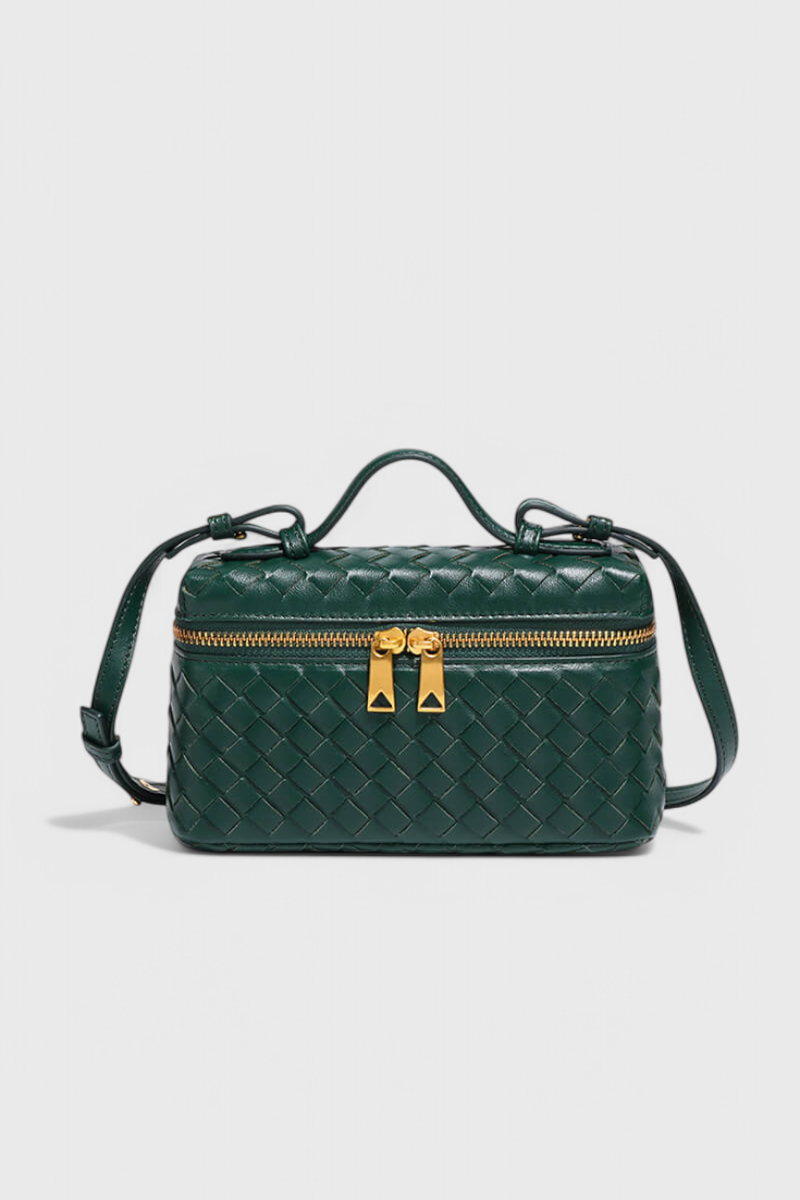 Bolso Mini Negro para Mujer - Elegante y Compacto, Cuero Vegano Tejido con Detalles Dorados