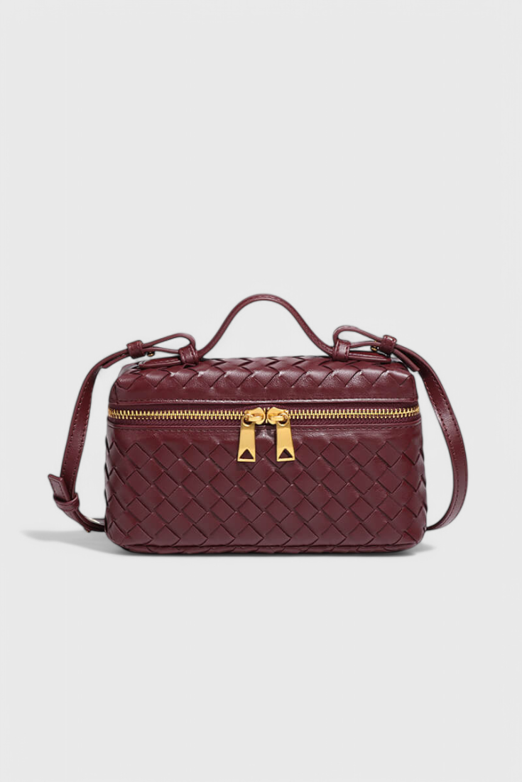 Bolso Mini Negro para Mujer - Elegante y Compacto, Cuero Vegano Tejido con Detalles Dorados