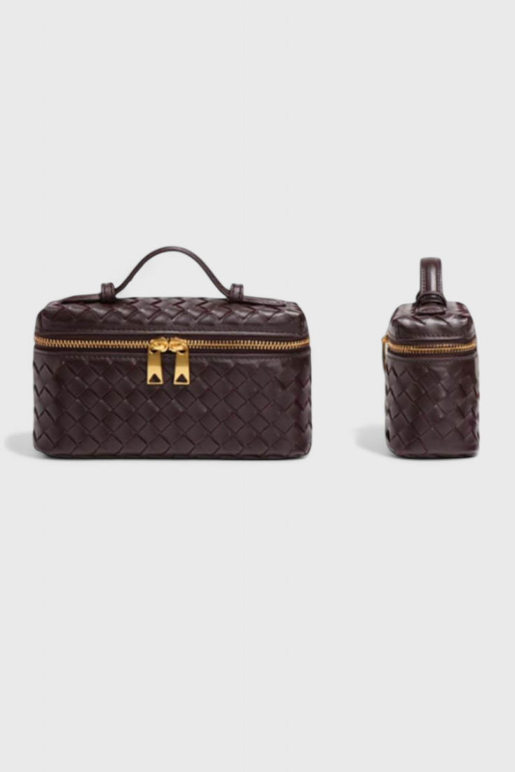 Bolso Mini Negro para Mujer - Elegante y Compacto, Cuero Vegano Tejido con Detalles Dorados