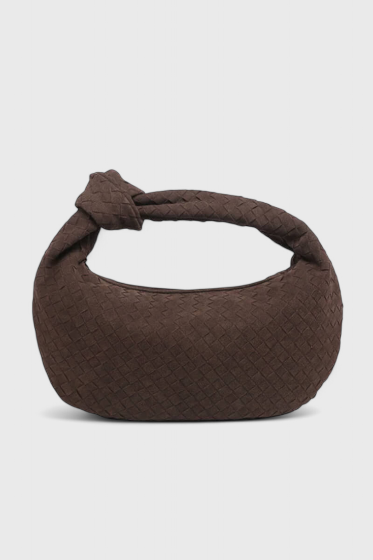 Bolso tejido para mujer beige, tamaño mediano, elegante con nudo moderno