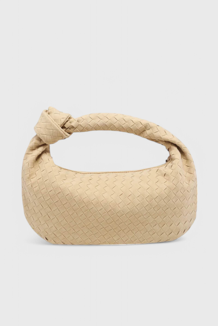 Bolso tejido para mujer beige, tamaño mediano, elegante con nudo moderno