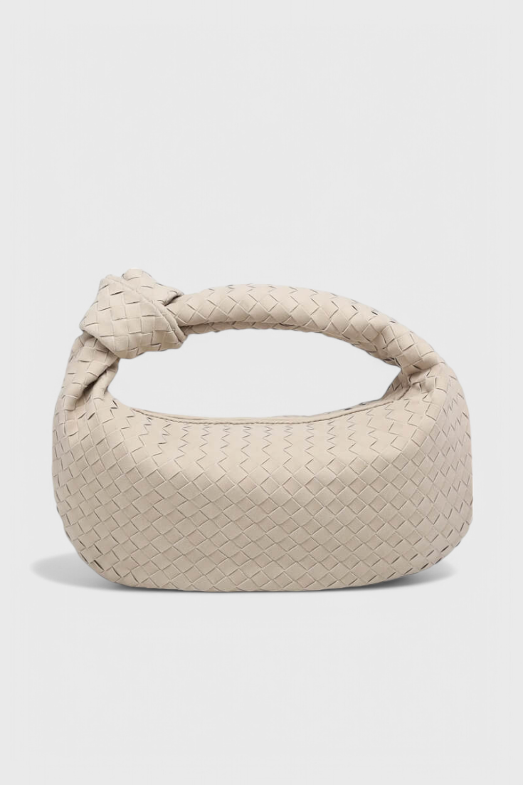 Bolso tejido para mujer beige, tamaño mediano, elegante con nudo moderno