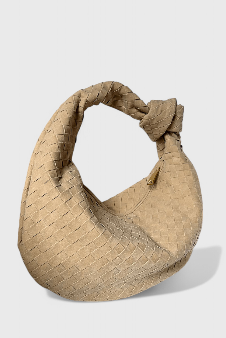 Bolso tejido para mujer beige, tamaño mediano, elegante con nudo moderno