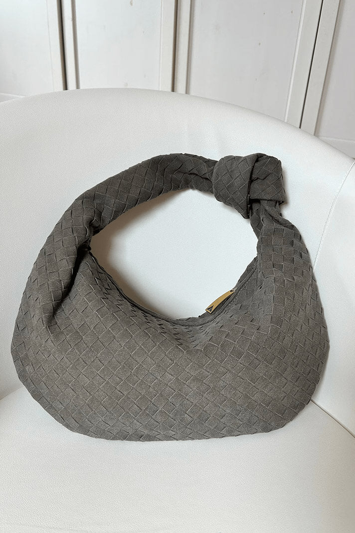Bolso tejido para mujer beige, tamaño mediano, elegante con nudo moderno