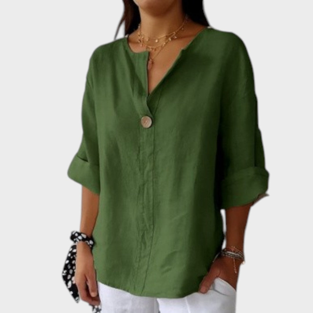 Blusa de Lino para Mujer con Escote en V – Camisa Casual y Elegante