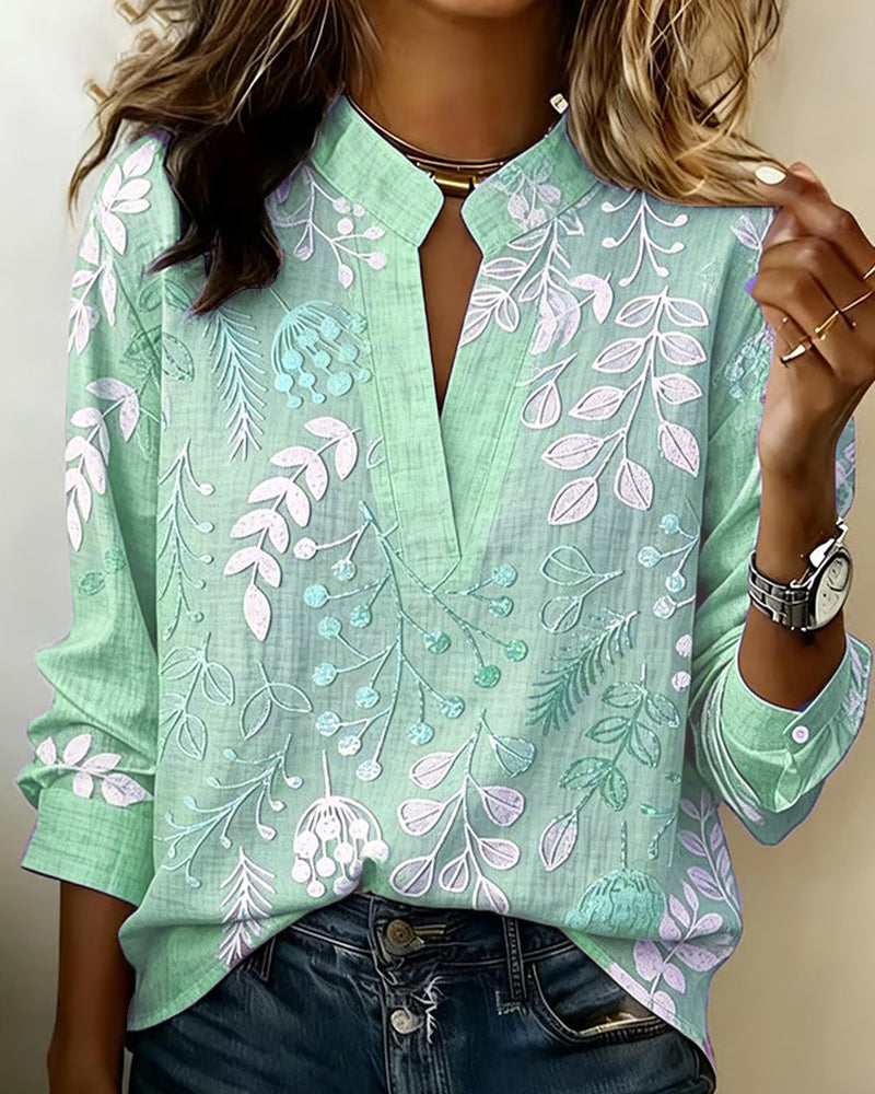 Blusa mujer floral elegante con escote en V – ligera y cómoda para el verano