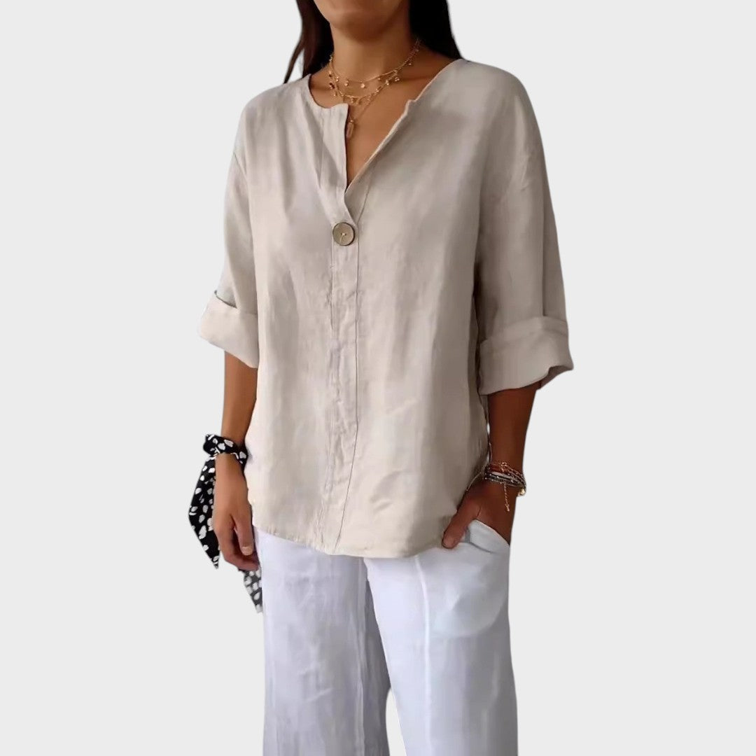 Blusa de Lino para Mujer con Escote en V – Camisa Casual y Elegante