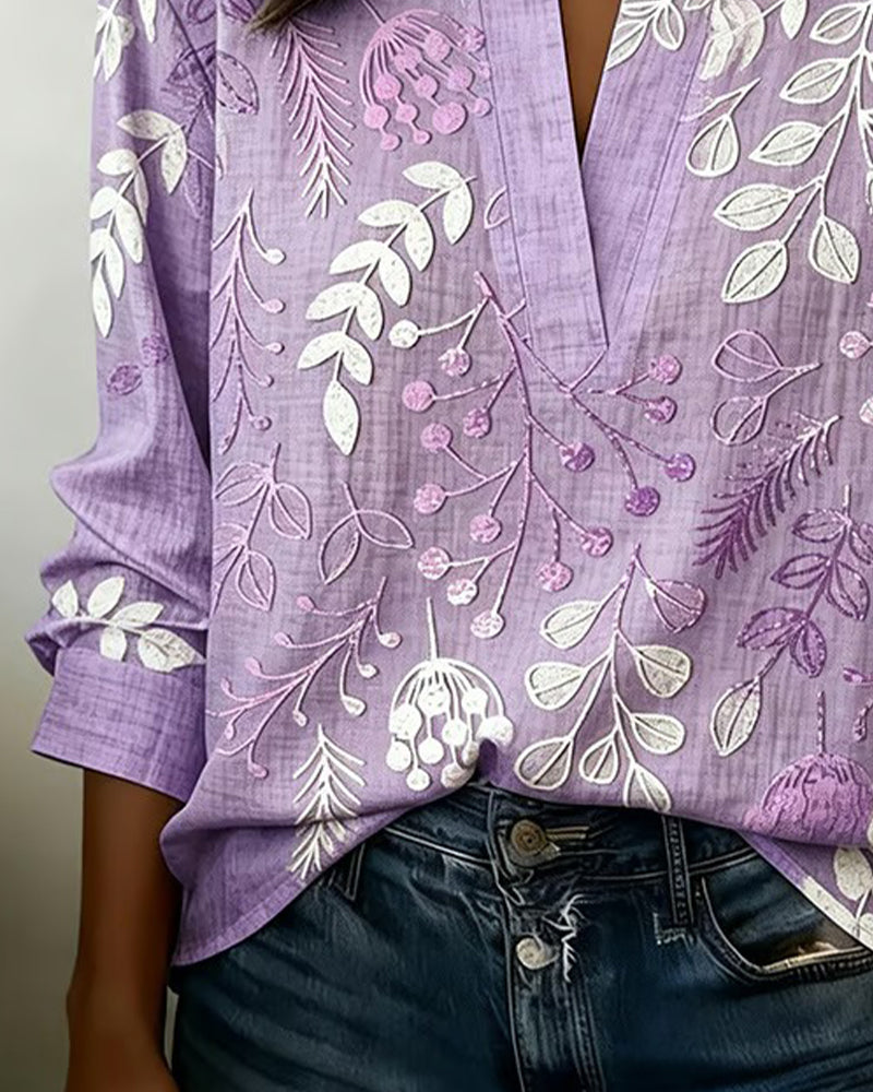 Blusa mujer floral elegante con escote en V – ligera y cómoda para el verano