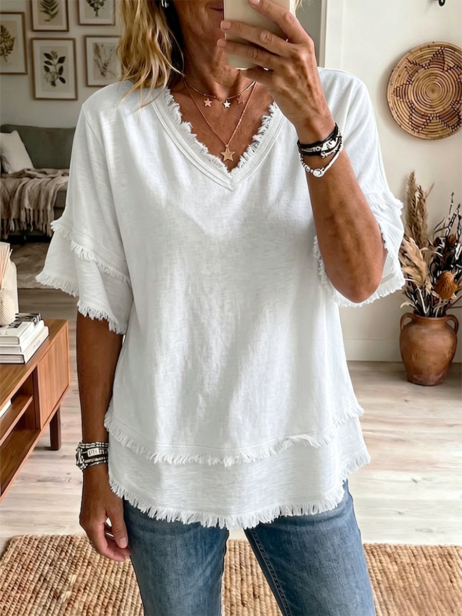 Top de Lino con Escote en V – Corte Casual Ligero para Verano