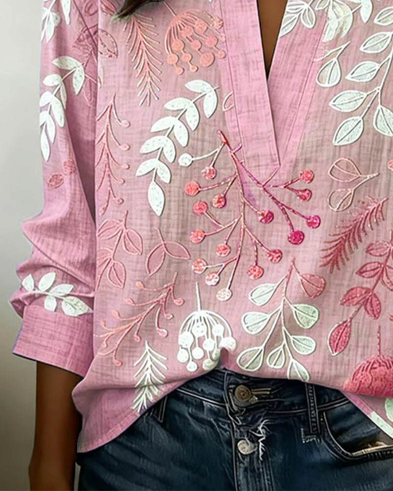 Blusa mujer floral elegante con escote en V – ligera y cómoda para el verano