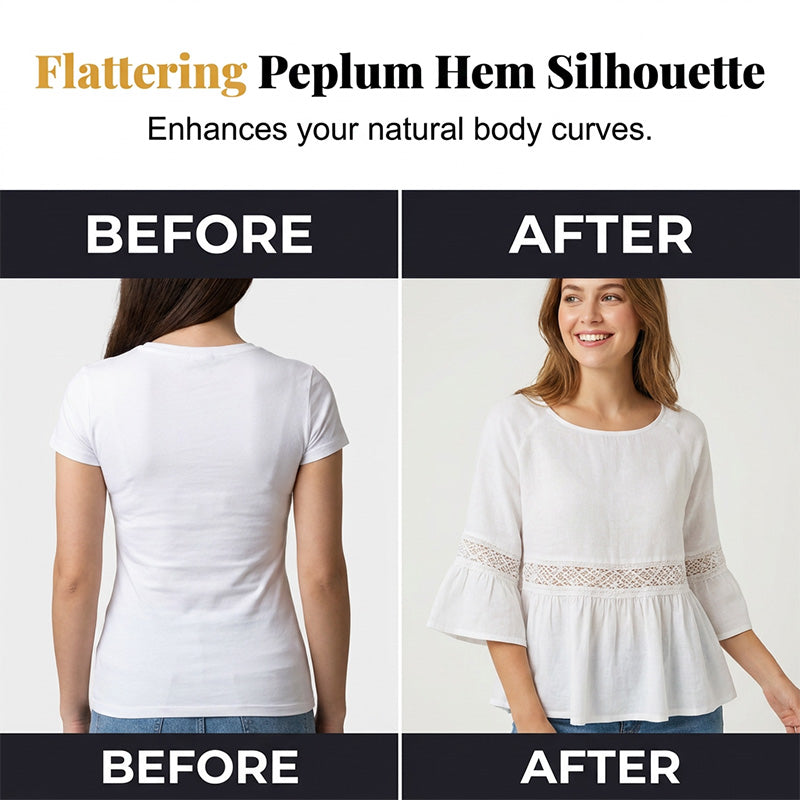 Blusa para mujer con delicado encaje y corte peplum de caída fluida