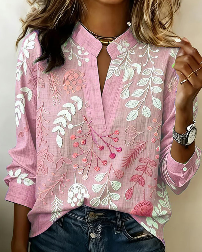 Blusa mujer floral elegante con escote en V – ligera y cómoda para el verano