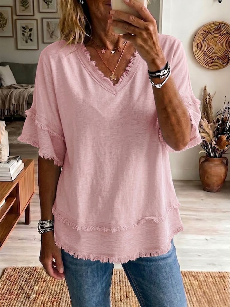 Top de Lino con Escote en V – Corte Casual Ligero para Verano