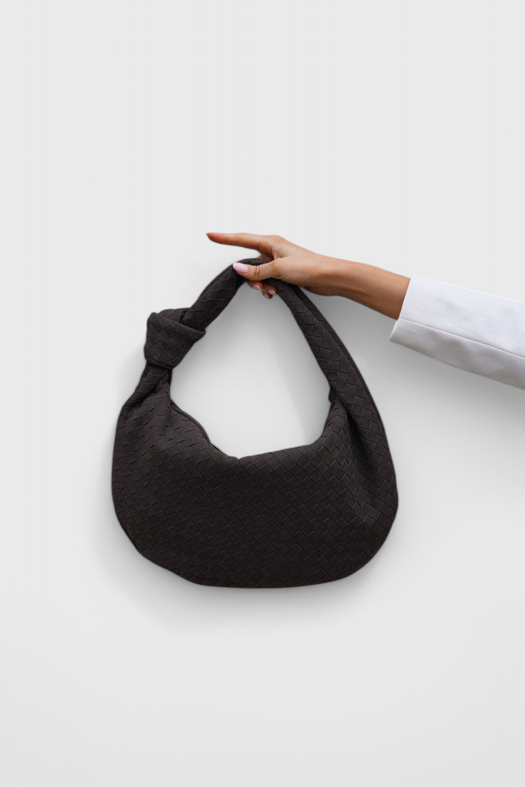 Bolso tejido para mujer beige, tamaño mediano, elegante con nudo moderno