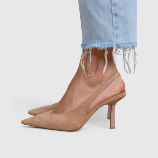 Tacones slingback para mujer en ante, puntera fina y tacón kitten: elegantes para oficina y ocasiones casuales