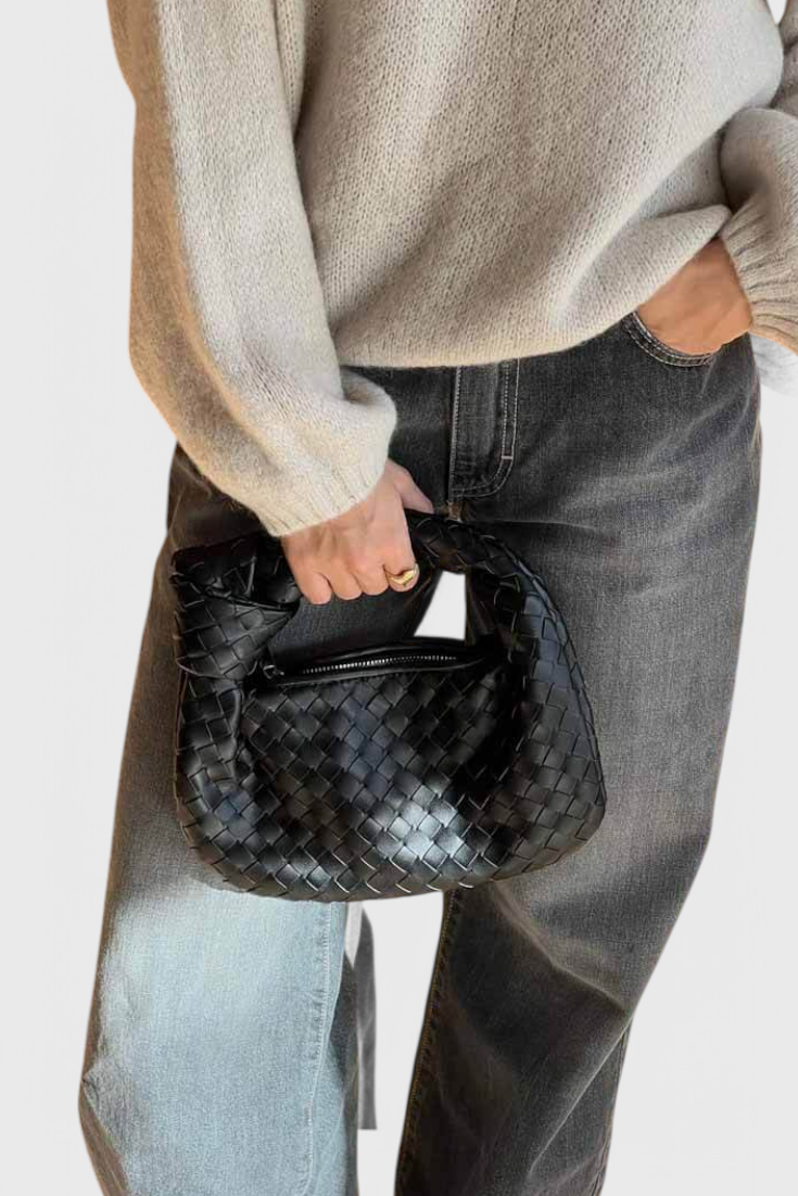 Bolso Satchel Mini Rojo para Mujer – Tejido Elegante, Cuero Vegano y Diseño Compacto