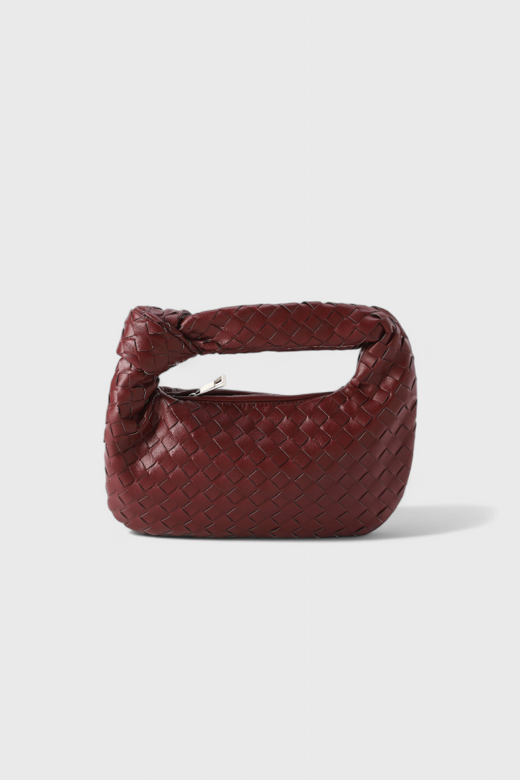 Bolso Satchel Mini Rojo para Mujer – Tejido Elegante, Cuero Vegano y Diseño Compacto