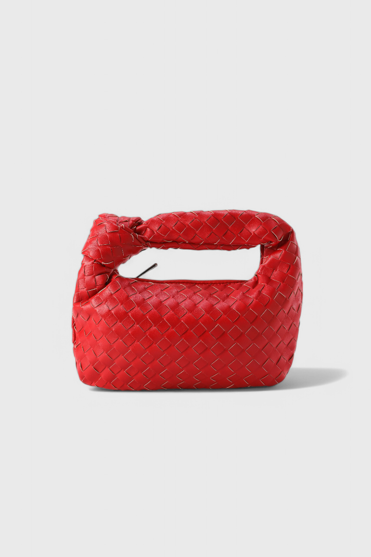 Bolso Satchel Mini Rojo para Mujer – Tejido Elegante, Cuero Vegano y Diseño Compacto