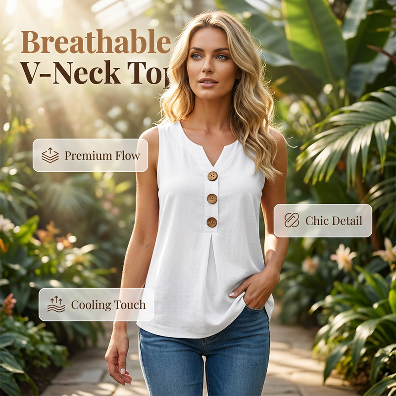 Blusa sin mangas de poliéster y elastano con botones - estilo casual para verano