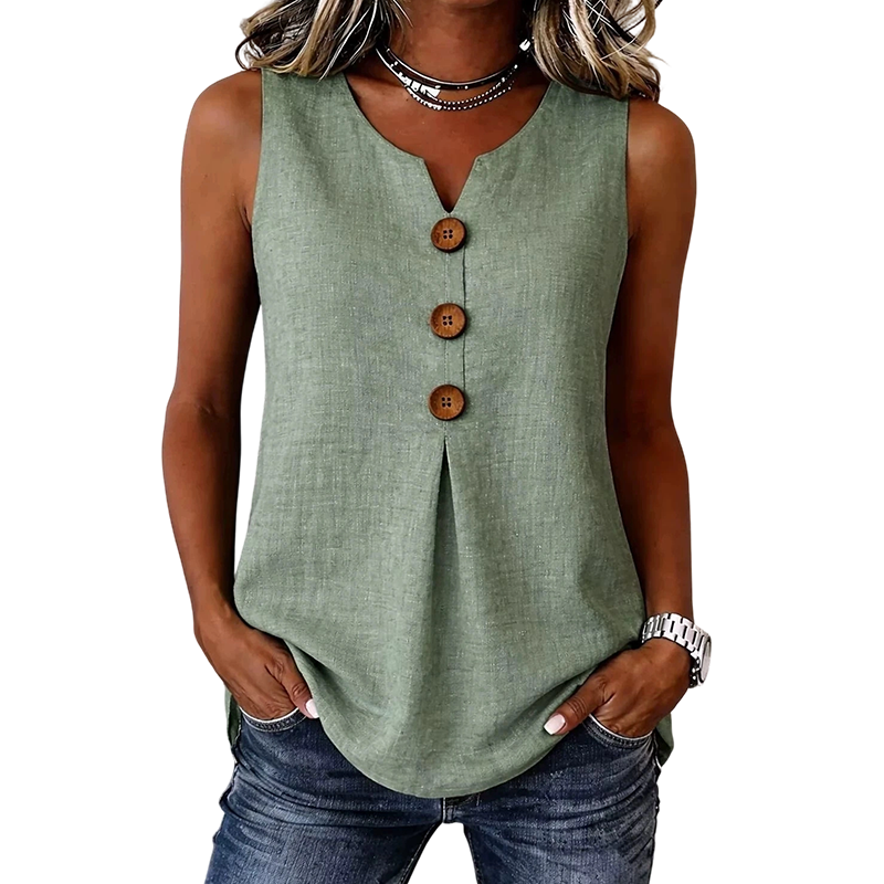 Blusa sin mangas de poliéster y elastano con botones - estilo casual para verano