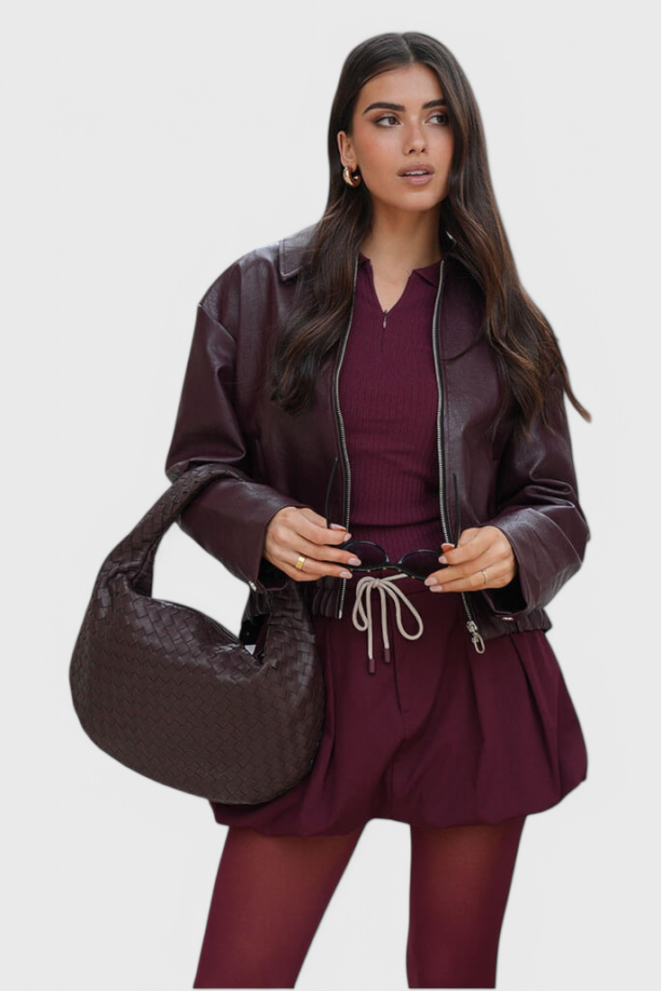 Bolso tejido para mujer beige, tamaño mediano, elegante con nudo moderno